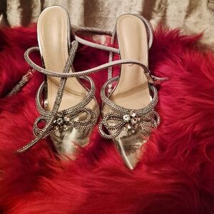 Elegant Silver Strappy Women's Heels